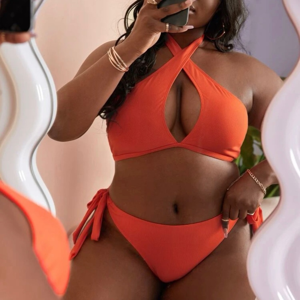 Orange Cross Halter bikini Swimsuit